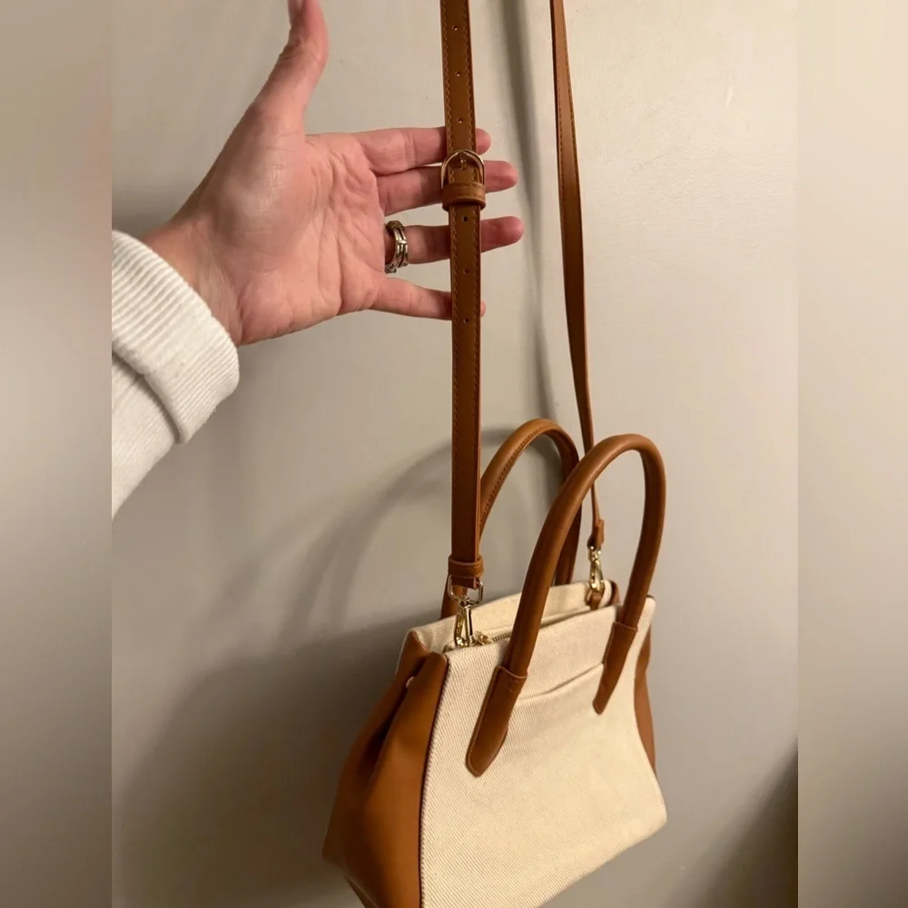 A New Day Canvas Satchel Crossbody – Natural/Tan